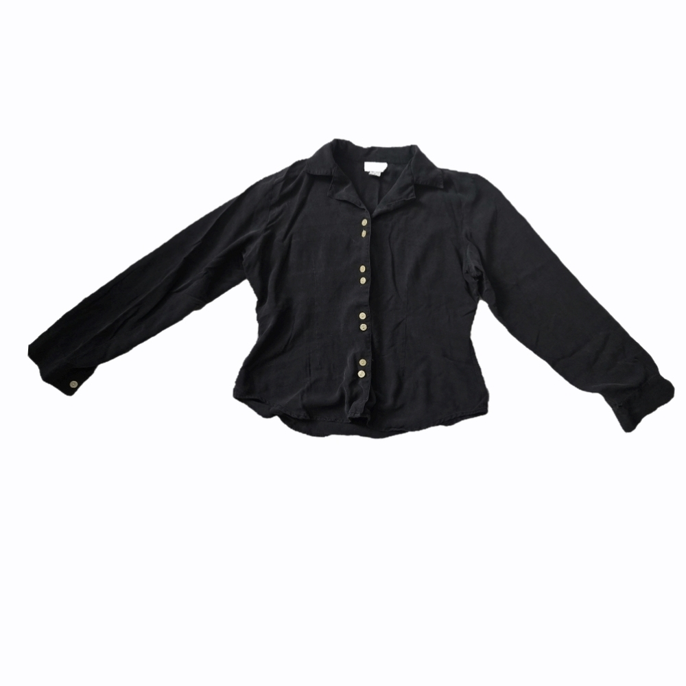 100% Silk Black Button-Up Shirt Vintage